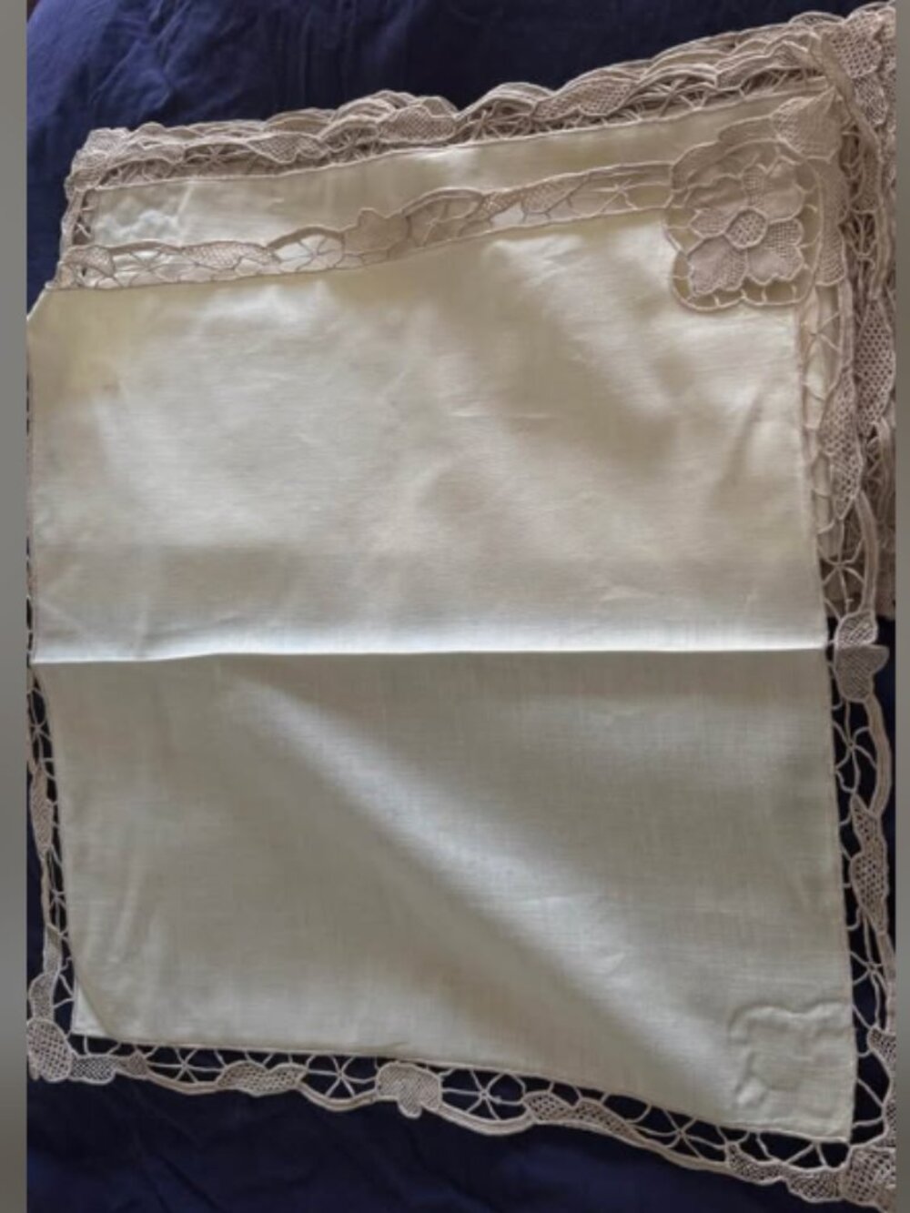 Vintage Cream Linen Lace Dinner Napkins Set of 12 15.5"